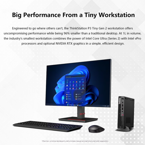 LENOVO ThinkStation P3 Workstation Desktop Intel Core Ultra 7 64GB RAM NVIDIA RTX A1000 1TB SSD Storage Windows 11 Pro - Black