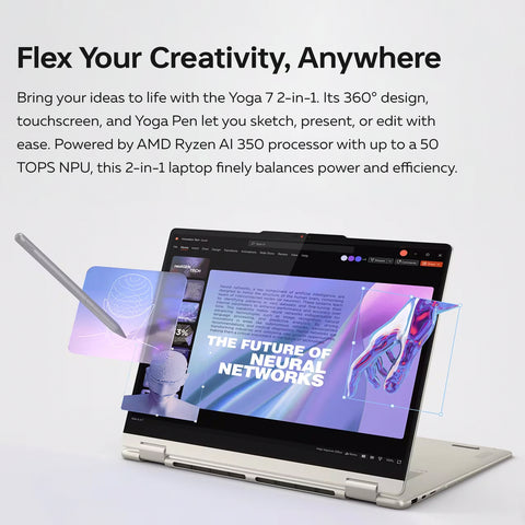 LENOVO Yoga 7 16 inches 2-in-1 Laptop AMD Ryzen AI 7 16GB RAM AMD Radeon Graphics 1TB SSD Storage Windows 11 Pro 60Hz - Silver