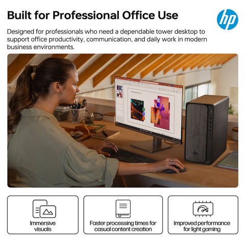 HP OmniDesk Tower Desktop AMD Ryzen 7 32GB RAM AMD Radeon Graphics 2TB SSD Storage Windows 11 Pro - Black
