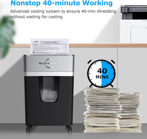 BONSEN 12-Sheet Micro Cut Paper Shredder for Home Office Use, High Security Level P-4 /55dB Ultra-Quiet/40-Minutes Shredding Shreds Credit Card/Staples, 5.3-Gallons Pullout Bin (S3106)