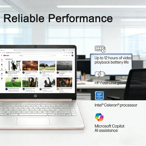 HP Essential 14-in Traditional Laptop Intel Celeron 16GB RAM Intel UHD Graphics 64GB eMMC Storage Windows 11 Home 60Hz - Rose