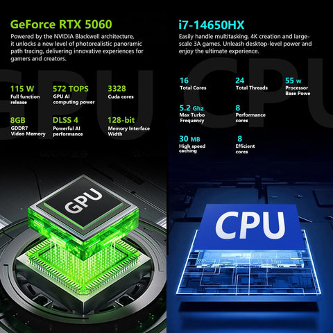 THUNDEROBOT Radiant 16 Gaming Laptop 16" QHD+ 2.5K 300Hz Display Intel i7-14650HX NVIDIA RTX 5060 32GB DDR5 2TB SSD Windows 11 Home RGB Keyboard - Black