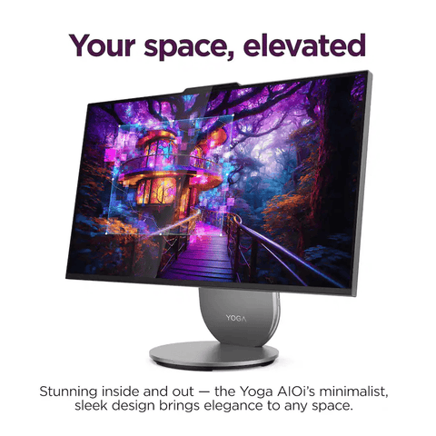 LENOVO Yoga 27 in QHD AIO, Core Ultra 7 255H, Intel Arc 140T, 16GB RAM, 1TB SSD, Wireless Keyboard & Mouse, Wi-Fi 7, Win11 Pro, Grey