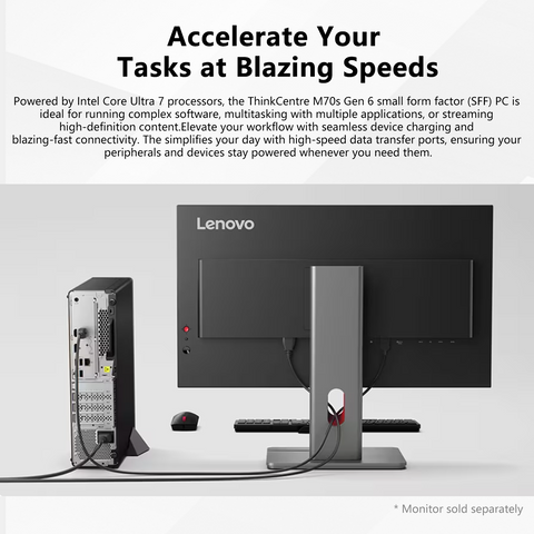 LENOVO ThinkCentre M70s SFF Desktop Intel Core Ultra 7 64GB RAM Intel Graphics 2TB SSD Storage Windows 11 Pro - Black