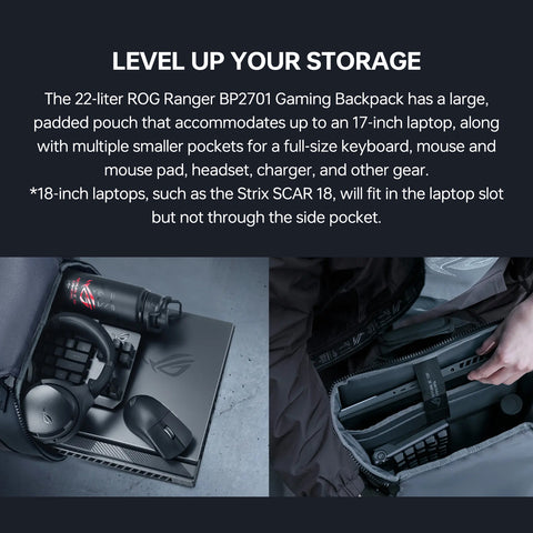 ASUS ROG RANGER BP2701 Gaming backpack, up to 17.3 laptop storage, Built-in luggage strap, Designed for Daily Convenience