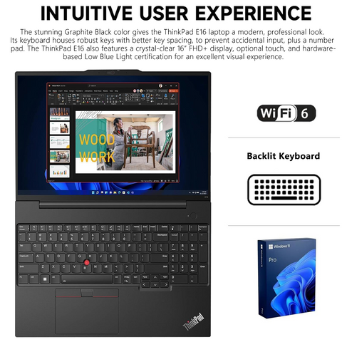 LENOVO ThinkPad E16 16" Traditional Laptop Intel Core i7 16GB RAM Intel Iris Xe Graphics 512GB SSD Storage Windows 11 Pro 60Hz - Black