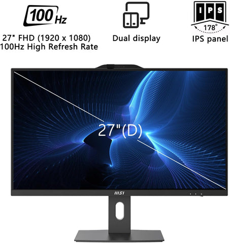 MSI PRO AP272P 27" All-in-One Intel Core i7 16GB RAM Intel UHD Graphics 1TB SSD Storage Windows 11 Home 100Hz - Black