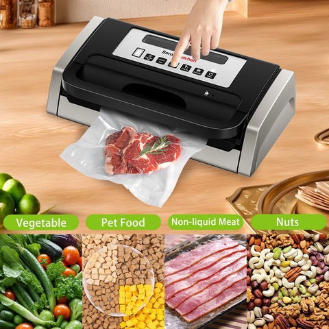 Bonsenkitchen Vacuum Sealer Machine, Globefish Technology for Perfect Vacuum Sealing, Powerful Low-Noise Food Vacuum Sealer with Easy Handle Design, Built-in Cutter and Bag Storage, 2 Bag Rolls