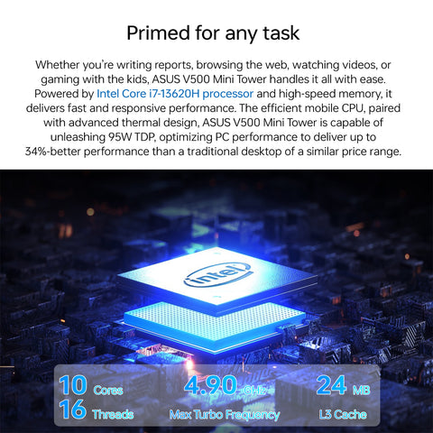 ASUS V500 Tower Desktop Intel Core i7 16GB RAM Intel UHD Graphics 1TB SSD Storage Windows 11 Pro - Black