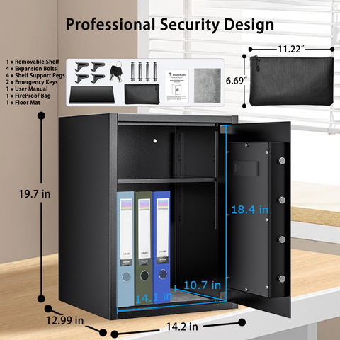 Bonsaii 1.8 Cubic Feet Security Home Safe with Digital Keypad & Fireproof Bag, Fire-Resistant Security Box for Jewelry, Cash, Guns | Fireproof Document Safe (14.2"x12.99"x19.7")