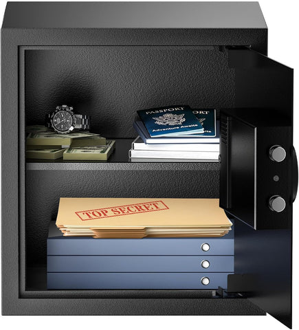 Bonsaii Steel Safe Box with Digital Keypad Lock, 1.2 Cubic Feet Security Document Safe with Removable Shelf for Home, Hotel, Office, Valuables, Money, 12.99 x 14.17 x 12.99 Inches