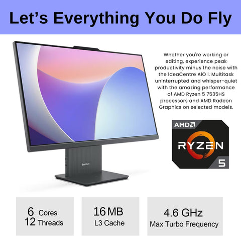 LENOVO IdeaCentre 27" All-in-One AMD Ryzen 5 16GB RAM AMD Radeon Graphics 1TB SSD Storage Windows 11 Home 100Hz - Black