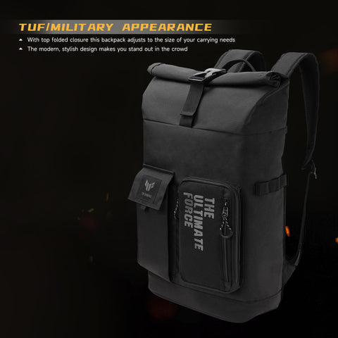ASUS TUF Gaming VP4700 Backpack, up to 17" laptop, with top folded closure to resize, light weight and durable water repellent for daily usage