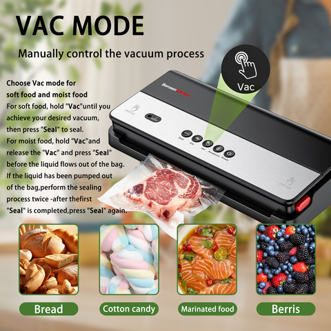 Bonsenkitchen Vacuum Sealer Machine, Multi-Functional Food Sealer with Built-in Cutter & Bag Storage, High-Speed Continuous Working with Globefish Technology, Includes Vacuum Bags & Roll Bag