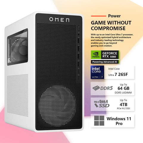 HP Omen 16L Tower Desktop Intel Core Ultra 7 32GB RAM NVIDIA GeForce RTX 5060 2TB SSD Storage Windows 11 Pro - Black