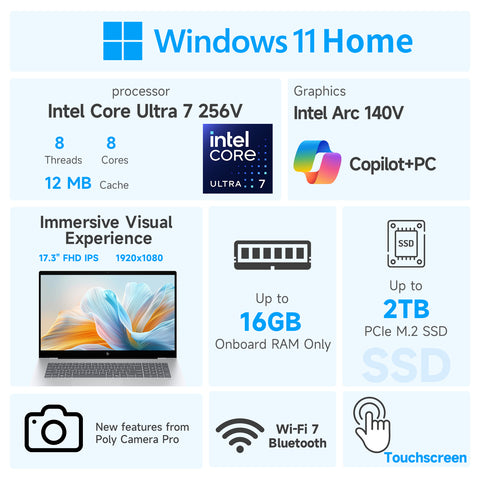 HP OmniBook 7 17.3" Traditional Laptop Intel Core Ultra 7 16GB RAM Intel Arc 140V 512GB SSD Storage Windows 11 Home 60Hz - Silver