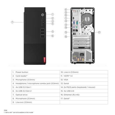 Lenovo V-Series V50t Gen 1 Business Tower Desktop, Intel Core i5-10400, Intel UHD Graphics, 4GB DDR4 RAM, 1TB 3.5" HDD, Wi-Fi 5, No OS, Black