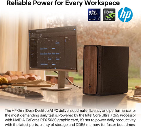 HP OmniDesk Tower Desktop Intel Core Ultra 7 32GB RAM NVIDIA GeForce RTX 5060 1TB SSD Storage Windows 11 Home - Black