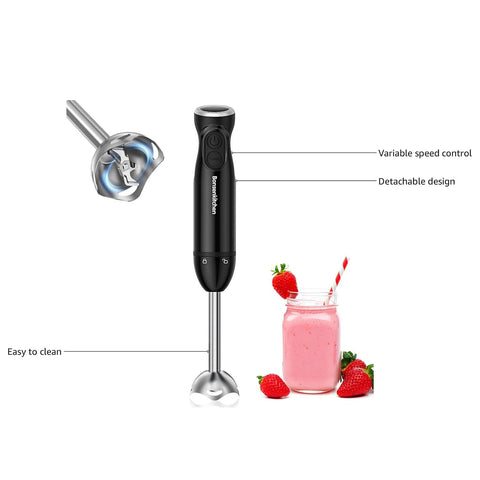 Bonsenkitchen Hand Blender, Immersion Blender with 2 Mixing Speed, Electric Handheld Blender Portable Stick Mixer with Stainless Steel Blades for Soup, Smoothie, Puree, Baby Food