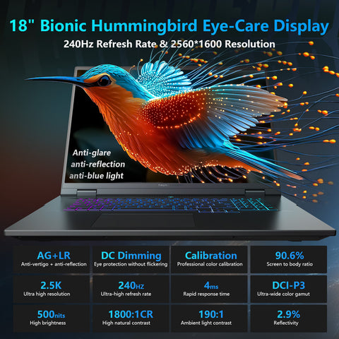 THUNDEROBOT ZERO 18 18 inches Traditional Laptop Intel Core Ultra 9 64GB RAM NVIDIA GeForce RTX 5070 Ti 2TB SSD Storage Windows 11 Pro 240Hz - Black