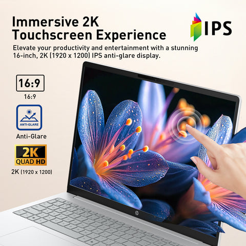 HP OmniBook 3 16 in 2K IPS Touchscreen Laptop, AMD Ryzen 5 40, AMD Radeon Graphics, 8GB RAM, 1TB SSD, Wi-Fi 6, Windows 11 Home, Silver