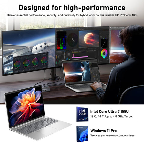 HP ProBook 460 16 in Traditional Laptop Intel Core Ultra 7 32GB RAM Intel Graphics 1TB SSD Storage Windows 11 Pro 60Hz - Silver
