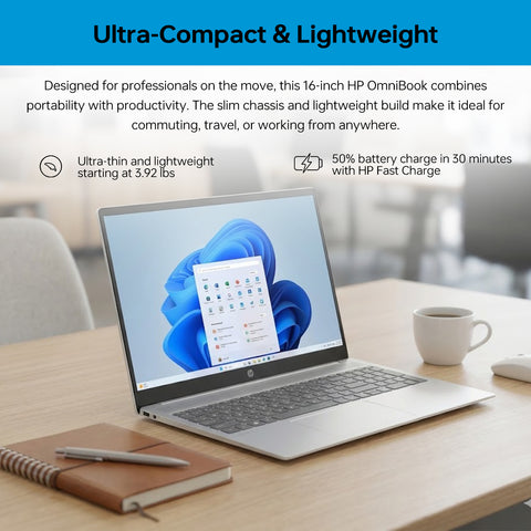 HP OmniBook 5 16 inches Traditional Laptop Intel Core Ultra 7 16GB RAM Intel Graphics 1TB SSD Storage Windows 11 Pro 60Hz - Silver