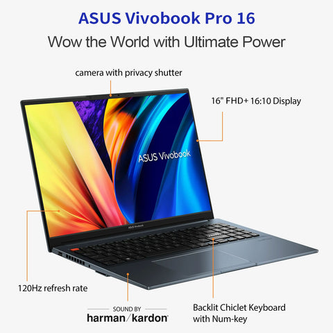 ASUS Vivobook Pro 16 Traditional Laptop 16" Intel Core i9 16GB RAM NVIDIA GeForce RTX 4060 512GB SSDSSD Storage Windows 11 Home 120Hz - Blue