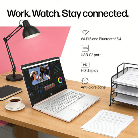 HP Essential 14-in Traditional Laptop Intel Celeron 16GB RAM Intel UHD Graphics 64GB eMMC Storage Windows 11 Home 60Hz - Rose