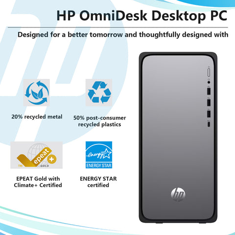 HP OmniDesk Tower Desktop Intel Core i7 16GB RAM Intel UHD Graphics 256GB SSD Storage Windows 11 Home - Black