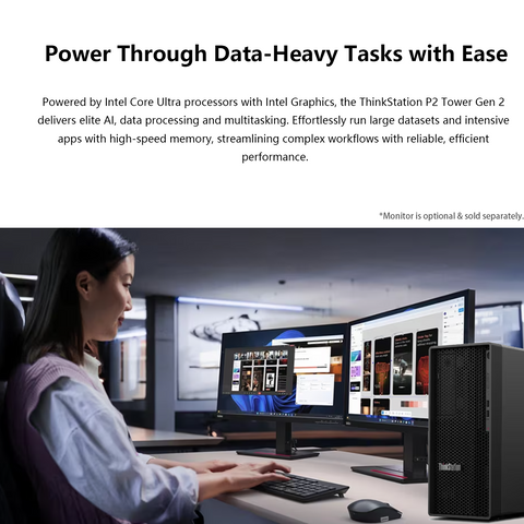 LENOVO ThinkStation P2 Workstation Desktop Intel Core Ultra 5 32GB RAM Intel Graphics 1TB SSD Storage Windows 11 Pro - Black