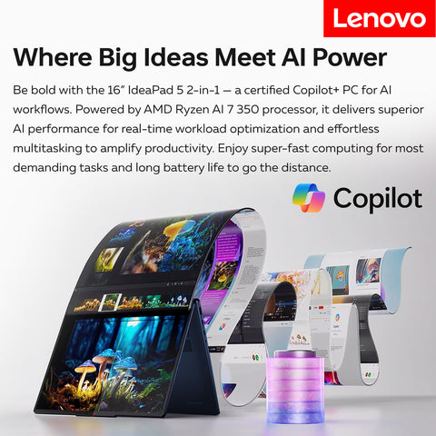 LENOVO IdeaPad 5 16" 2-in-1 Laptop AMD Ryzen AI 7 16GB RAM AMD Radeon Graphics 512GB SSD Storage Windows 11 Home 60Hz - Blue