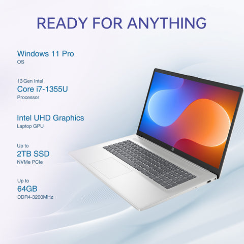 HP Essential 17.3 inches Traditional Laptop Intel Core i7 64GB RAM Intel UHD Graphics 2TB SSD Storage Windows 11 Pro 60Hz - Silver
