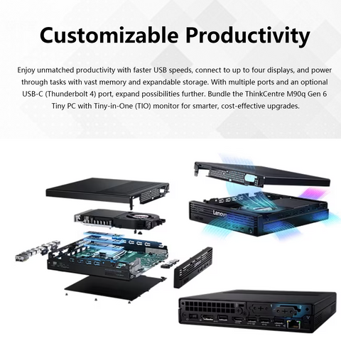 LENOVO ThinkCentre M90q MFF Desktop Intel Core Ultra 9 64GB RAM Intel Graphics 2TB SSD Storage Windows 11 Pro - Black