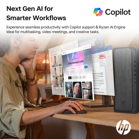 HP OmniDesk Tower Desktop AMD Ryzen 7 16GB RAM AMD Radeon Graphics 1TB SSD Storage Windows 11 Home - Grey
