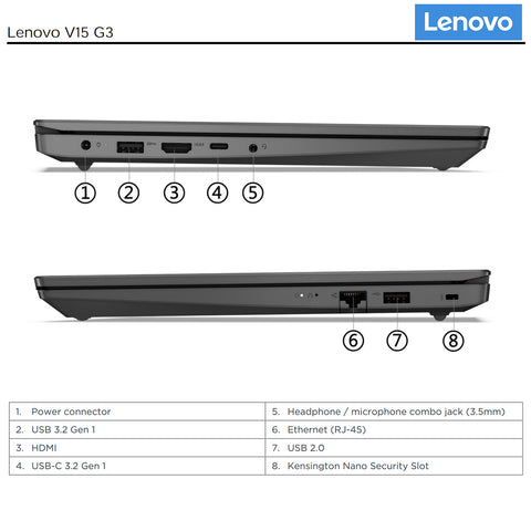 LENOVO V-Series V15 Gen 3 Traditional Laptop 15.6" Intel Core i5 8GB RAM Intel UHD Graphics 512GB SSDSSD Storage Windows 11 Home 60Hz - Black