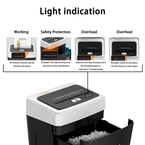 Bonsaii 15-Sheet Office Paper Shredder, 40 Mins Heavy Duty Shredder for Home Office, Crosscut Shreder with Anti-Jam System & P-4 High Security Supports CD/Credit Cards/Staple,5 Gal Pullout Bin C169-B
