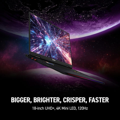 MSI Raider 18 inches UHD 120Hz Gaming Laptop Intel Core Ultra 9 285HX NVIDIA GeForce RTX 5090 64GB RAM 4TB SSD Storage Windows 11 Home - Black