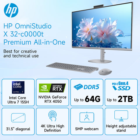 HP OmniStudio X 31.5" All-in-One Intel Core Ultra 7 16GB RAM NVIDIA GeForce RTX 4050 512GB SSD Storage Windows 11 Home 60Hz - Silver