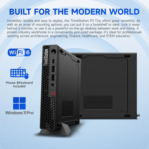 LENOVO ThinkStation P3 Workstation Desktop Intel Core i7 32GB RAM NVIDIA Quadro T1000 1TB SSD Storage Windows 11 Pro - Black