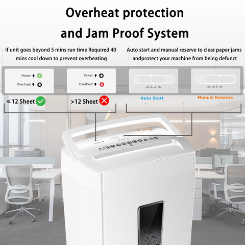 Bonsaii Heavy-Duty Cross-Cut Shredder, Handles up to 12 Sheets at Once, Providing P-4 high Security, Credit Cards, Mail & taples, 5.5-Gallon bin with a Transparent Window, Use in Home Offices, White