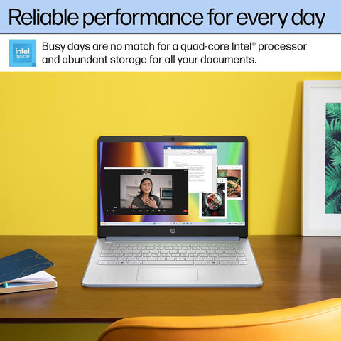 HP Essential 14 inches Traditional Laptop Intel N-Series 4GB RAM Intel Graphics 128GB eMMC Storage Windows 11 Home 60Hz - Blue