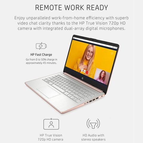 HP Essential 14" Traditional Laptop Intel Celeron 4GB RAM Intel UHD Graphics 64GB eMMC Storage Windows 11 Home 60Hz - Pink