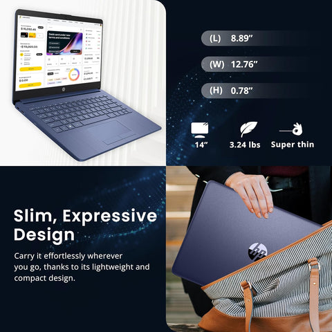 HP Essential 14 in Traditional Laptop, Intel N-Series N150, Intel Graphics, 16GB DDR4, 128GB eMMC, Wi-Fi 6, Win11 Home, Blue