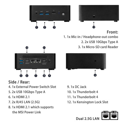 MSI Cubi NUC MFF Desktop Intel Core 7 32GB RAM Intel Graphics 1TB SSD Storage Windows 11 Home - Black