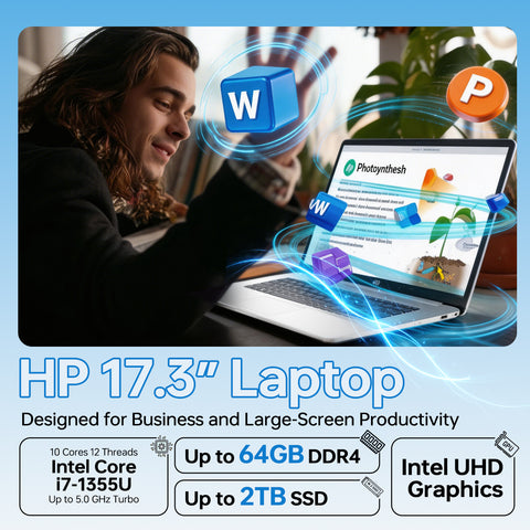 HP Essential 17.3 inches Traditional Laptop Intel Core i7 16GB RAM Intel UHD Graphics 1TB SSD Storage Windows 11 Home 60Hz - Silver
