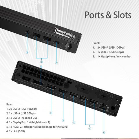 LENOVO ThinkCentre M70q MFF Desktop Intel Core i5 16GB RAM Intel UHD Graphics 512GB SSD Storage Windows 11 Pro - Black