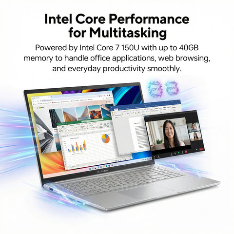 ASUS Vivobook 15 15.6 inches Traditional Laptop Intel Core 7 16GB RAM Intel Graphics 1TB SSD Storage Windows 11 Home 60Hz - Silver