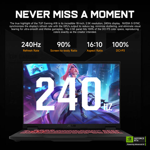 ASUS TUF A18 18 inches Traditional Laptop AMD Ryzen 7 32GB RAM NVIDIA GeForce RTX 5070 1TB SSD Storage Windows 11 Home 240Hz - Grey