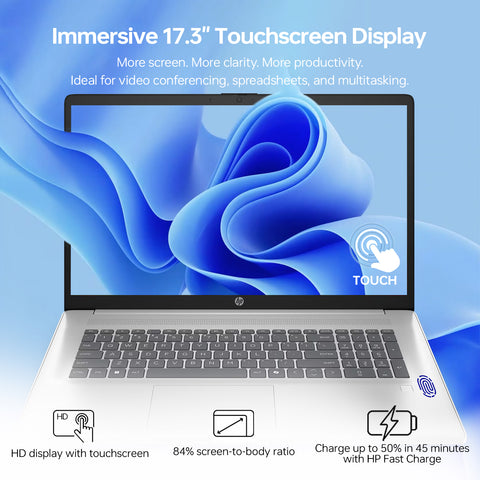 HP 17.3 in Touchscreen Business Copliot AI Laptop, Intel Core Ultra 5 225U, 16GB DDR5 RAM, 2TB SSD, Wi-Fi 6, Win11 Home, Silver